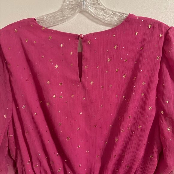 Allegra K Pink and Gold Stars Dress Size Medium | Princess Ruched Sleeves Barbie - Picture 11 of 14
